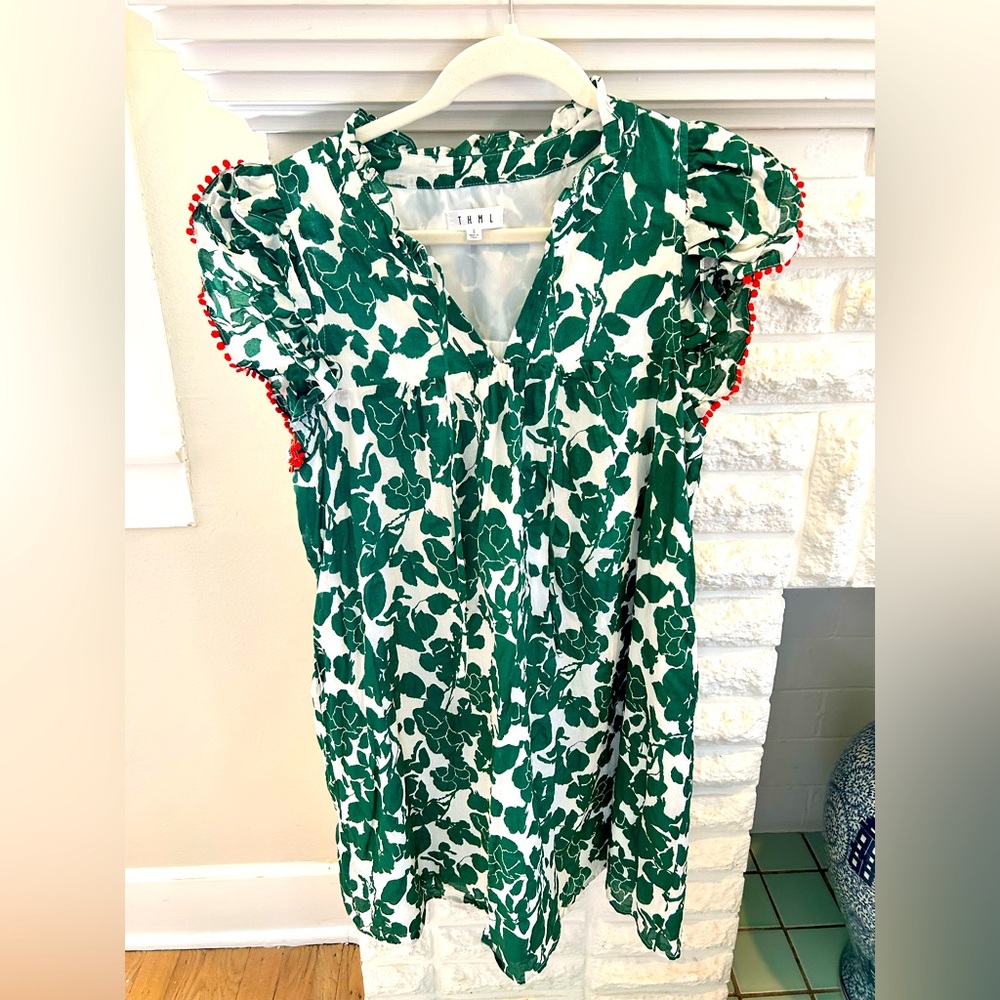 Cotton Dress-kelly green with orange detail.